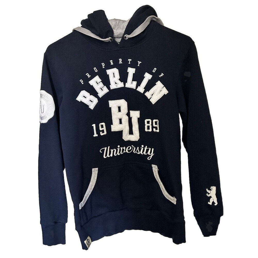 Berlin University Men's Small Black Hoodie Embroidered Sweater